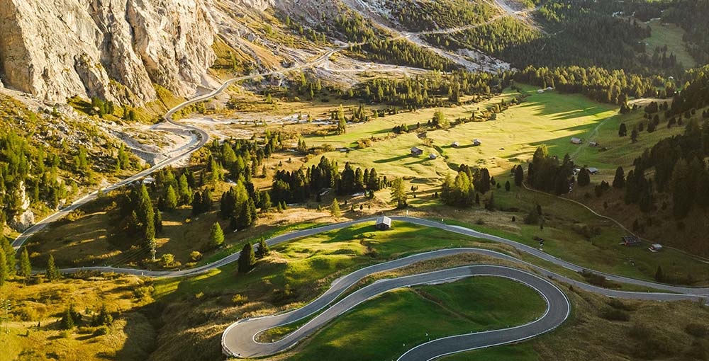 a image of a Road in Valley in the Dolomites in Italy