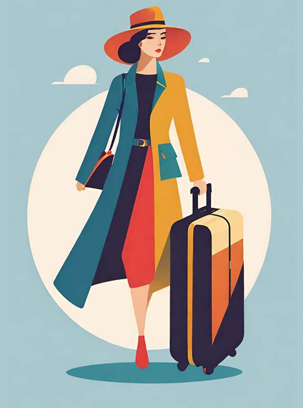 Drawing of woman holding a suitcase