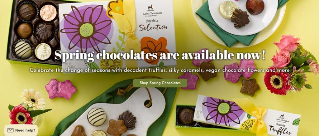 Lake Champlain chocolates, screenshot of the website