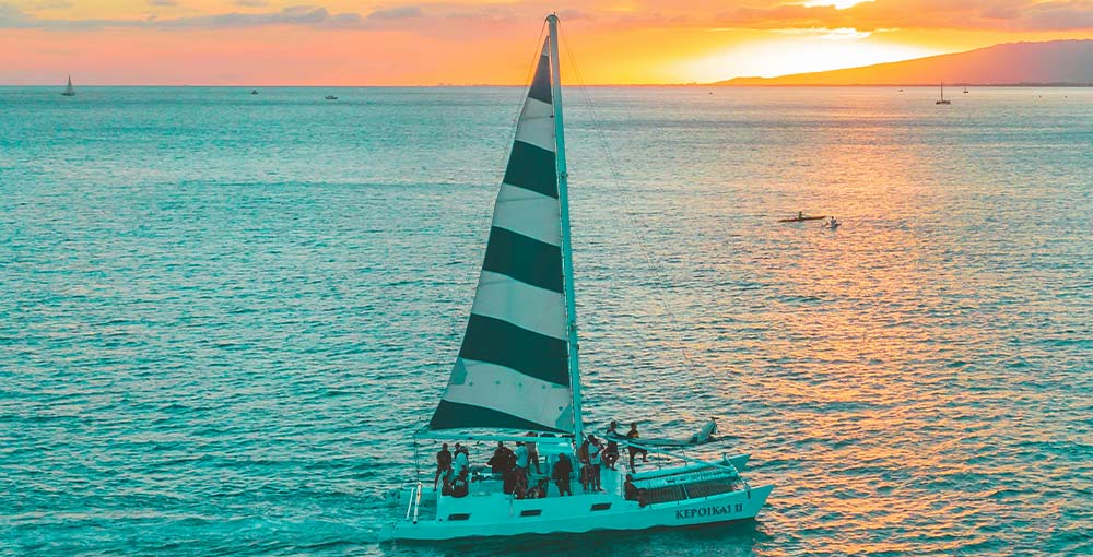 A Catamaran at sunset