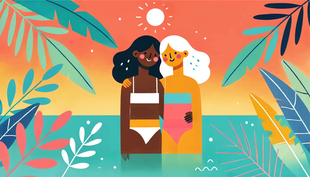 Illustration of 2 women enjoying the beach