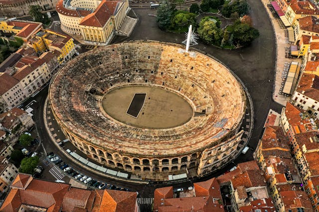 Close-up view of the Colosseum's arches and stonework