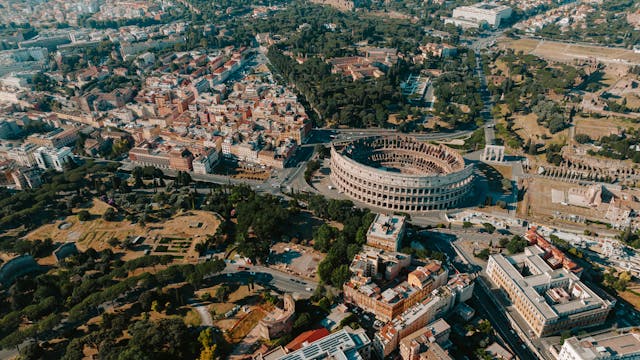 Wide-angle view of the Colosseum in Rome during the day